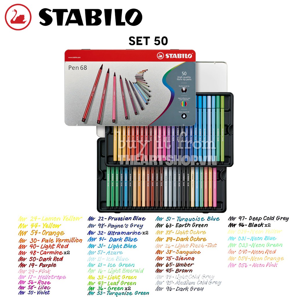 [THEARTSHOP] Bộ Bút Marker STABILO Pen 68 Marker Set 50 Colours