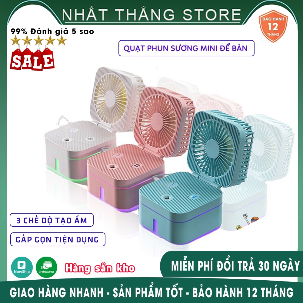 💥[BẢO HÀNH 1 NĂM]💥Quạt Mini Phun Sương Để Bàn Magic Cube 3 Chế Độ Mát, Kiêm Đèn Ngủ Gấp Gọn Siêu Tiện Dụng