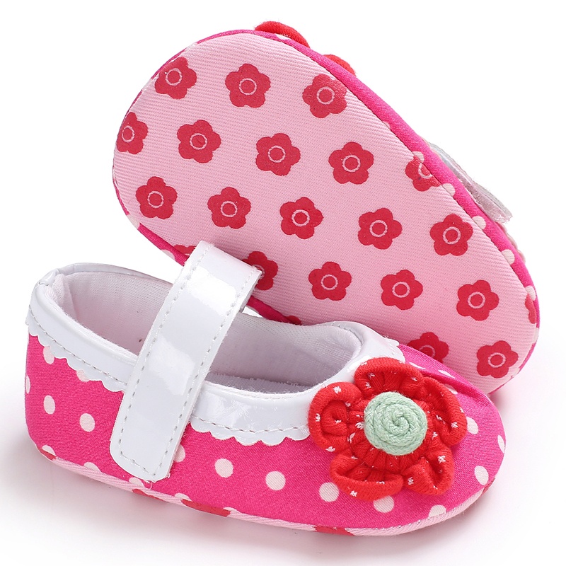 Giày Tập Đi Cotton Mềm Mại Chống Trượt Màu Trơn Đính Hoa Hồng Dành Cho Bé Gái Sơ Sinh