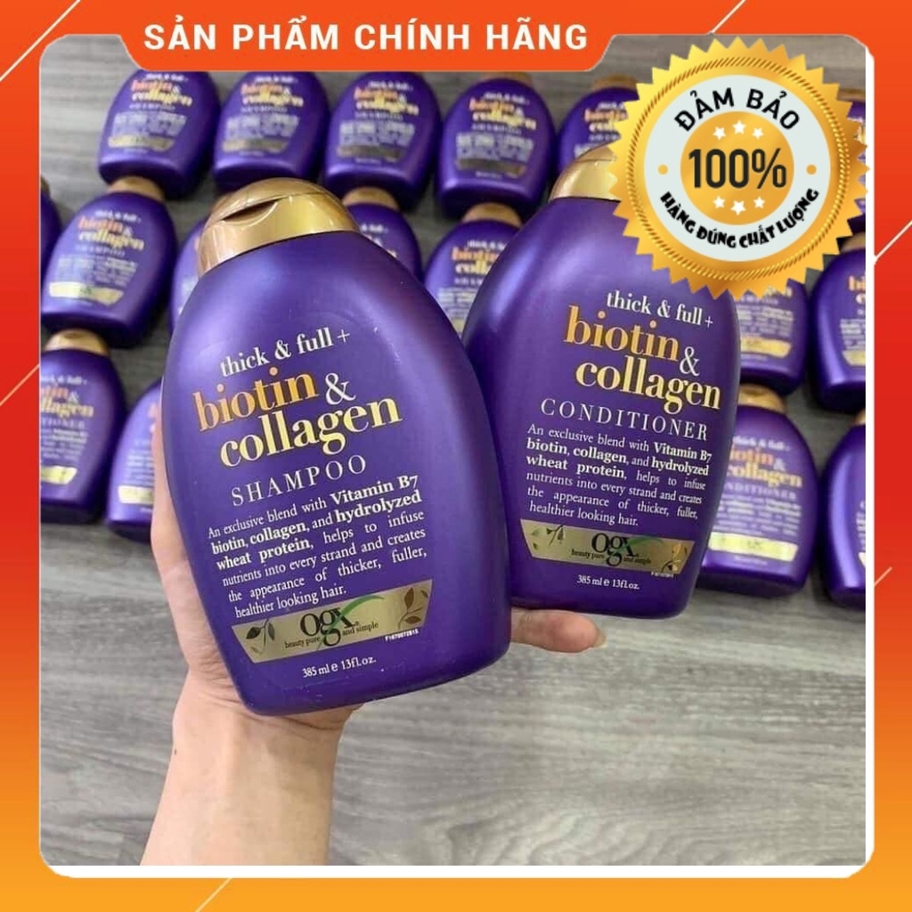 Cặp dầu gội xả Biotin Collagen 385ml/chai chống rụng tóc, kích thích mọc tóc, cho tóc chắc khỏe, hàng Chính Hãng OGX