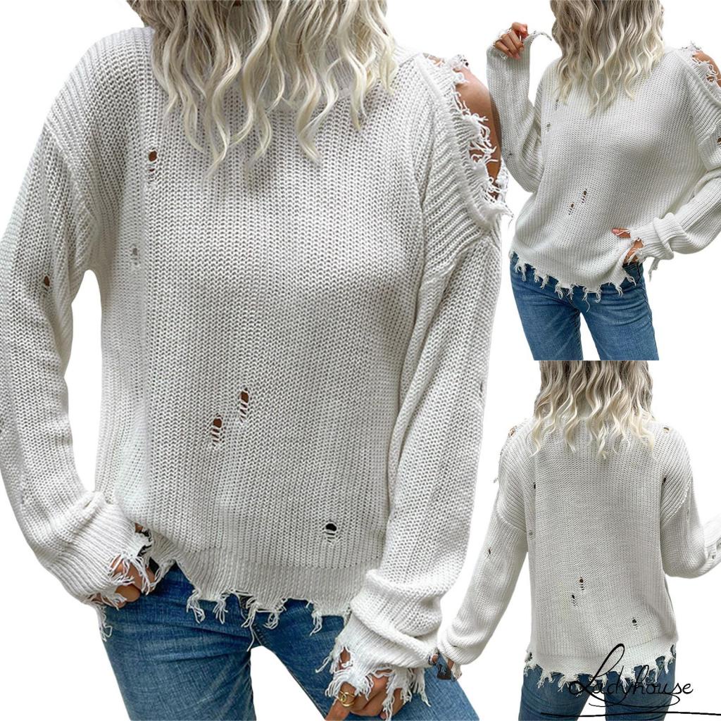 Áo Dệt Kim Tay Dài Cổ Cao Xẻ Tà Màu Sắc Trơn Thời Trang Xuân Thu Dành Cho Nữ