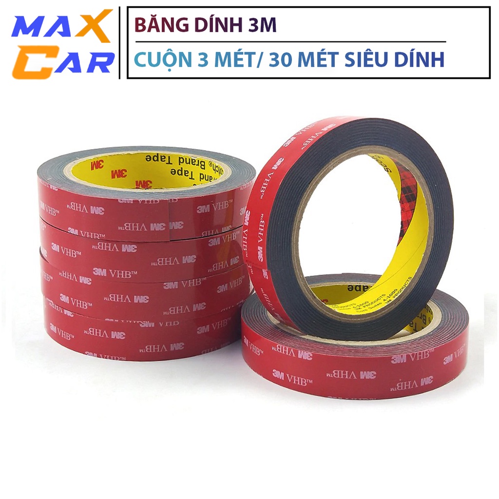 Băng dính 3m 2 mặt chuyên dụng cho ô tô xe hơi, băng keo dán cường lực siêu dính size 1cm cuộn 30m