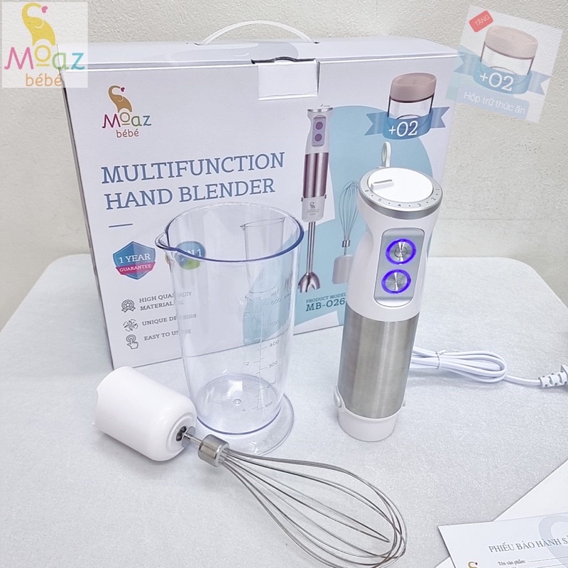 Máy Xay Cầm Tay Đa Năng Moaz Bebe MB026 Tặng Kèm 2 Hộp Trữ Đồ Ăn Cao Cấp