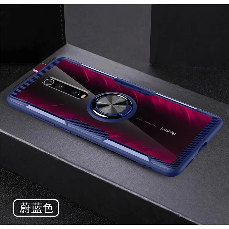Ốp điện thoại mặt kính cường lực trong suốt có vòng đỡ móc ngón gắn trong xe hơi cho Xiaomi Redmi K20/K20 Pro K30 5G POCO X2 9T Pro