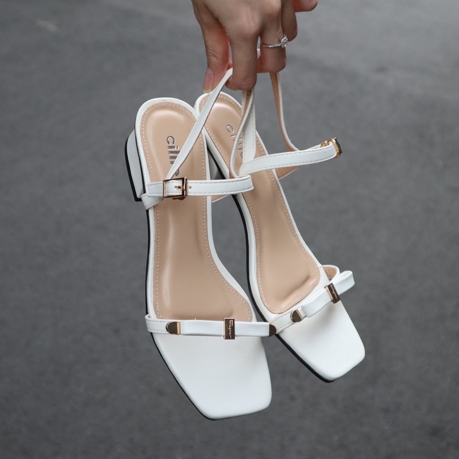 Giày sandal cao gót nữ quai ngang mũi vuông quai mảnh đính nơ nữ tính nhẹ nhàng cao 4cm 1000