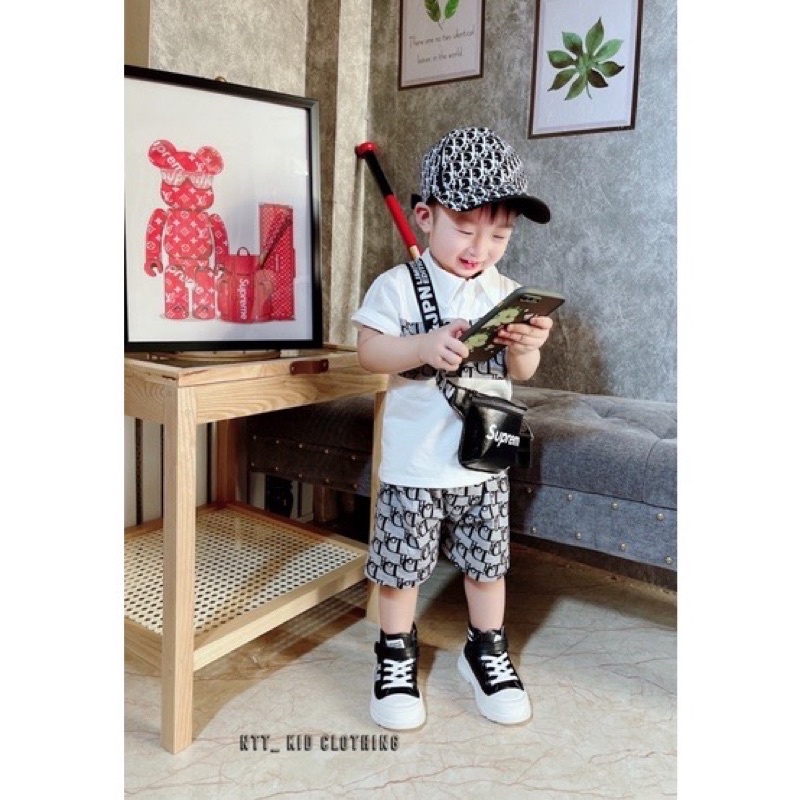 Set Dior 3 chi tiết bé trai kèm mũ