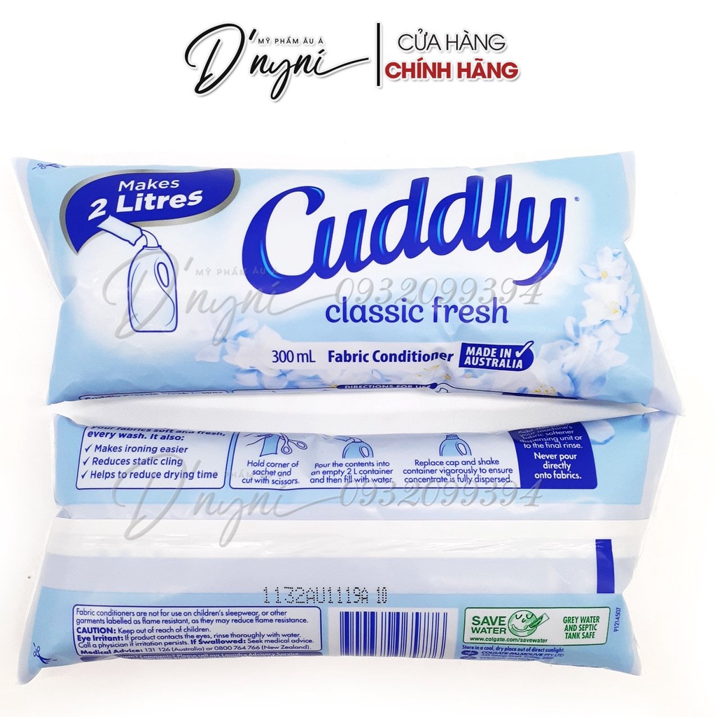 Nước Xả Vải Cô Đặc CUDDLY CLASSIC FRESH 300ML FABRIC CONDITIONER SACHET ÚC