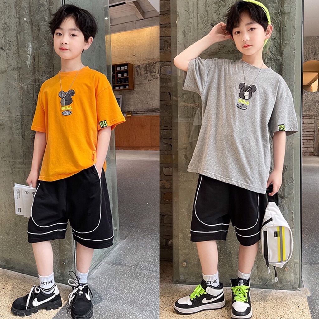 Bộ quần áo cotton hè "UCLA" 14-45kg cho bé trai 4-14 tuổi. Thoáng mát, thấm hút mồ hôi. Hàng may kỹ. STB7