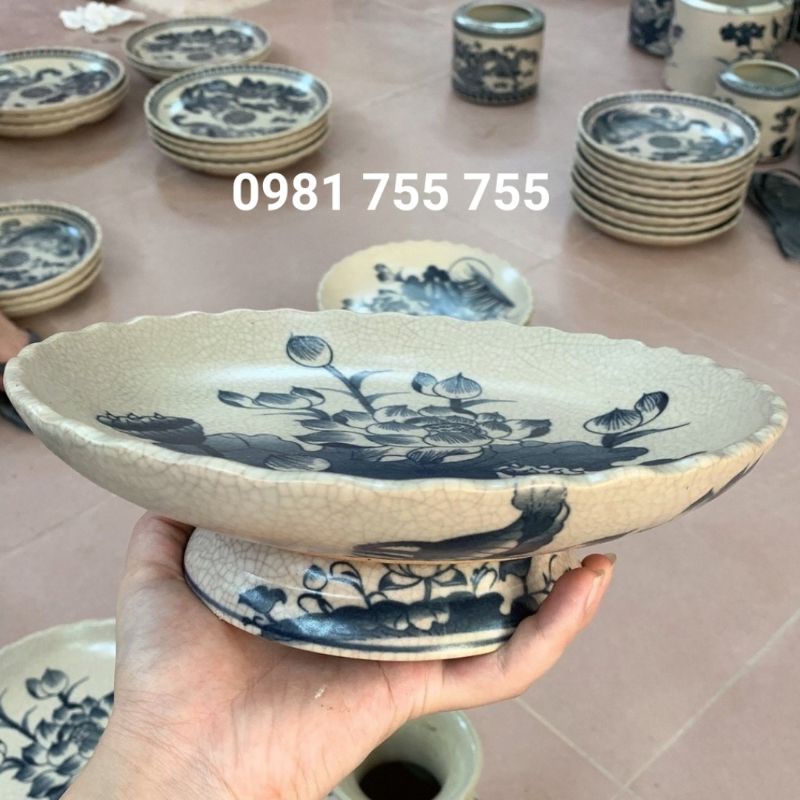 Đĩa đựng hoa quả men rạn trơn Long Phụng BÁT TRÀNG HÀNG LOẠI 1