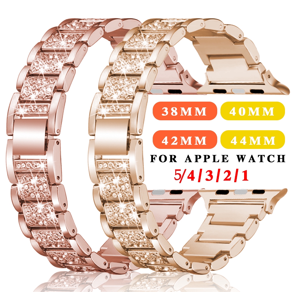 Dây Đeo Inox Đính Kim Cương Giả Cho Đồng Hồ Apple 42mm / 38mm 3 2 1