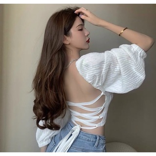 Áo Croptop đan lưng tay bồng