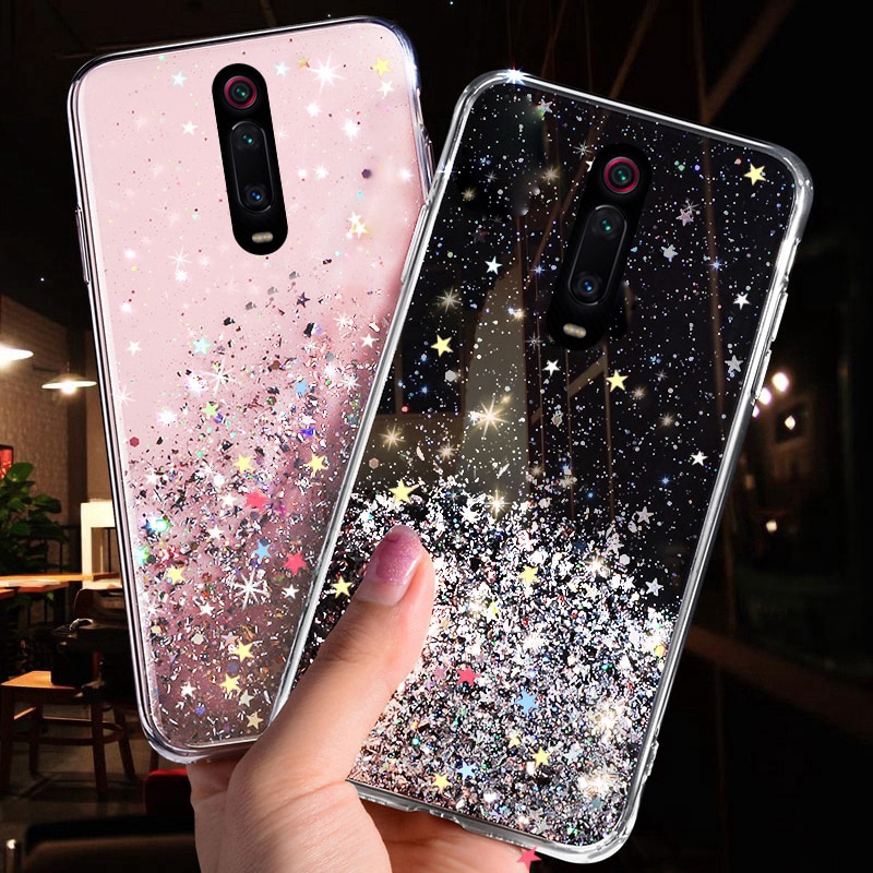 Ốp điện thoại mềm trong suốt phối sequin lấp lánh dành cho Xiaomi Mi Note 10 Pro Mi 9T Pro Mi 9 Mi 8 Lite 8SE K20