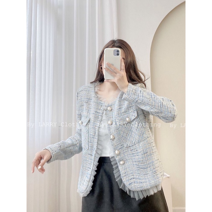 Áo Khoác Dạ Tweed Cao Cấp Gam Màu Mới Hottrend Kem Dải Lụa Khăn Cao Cấp A293 - Larry Clothing | BigBuy360 - bigbuy360.vn
