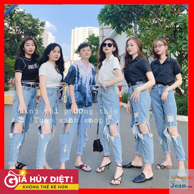 Quần Baggy Jean Rách Lớn Nữ, Lưng Cao Màu Xanh Cực Cá Tính - 502 | WebRaoVat - webraovat.net.vn