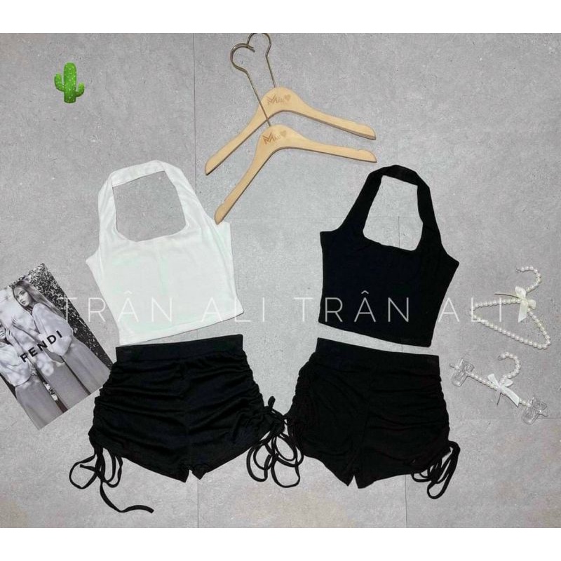 Set yếm quần dây rút bên