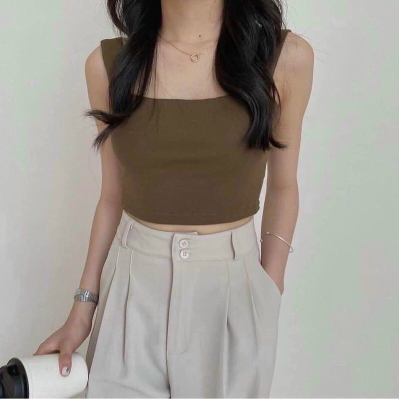 Áo Hai Dây Bản To Mút Ngực Dáng Croptop