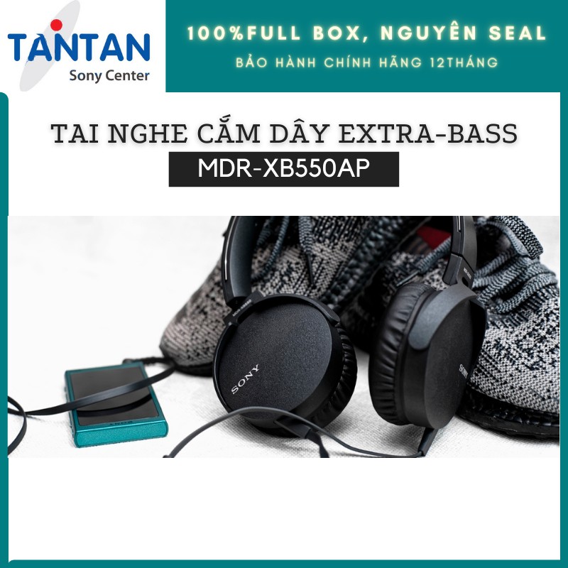 Tai nghe CẮM DÂY EXTRA-BASS Sony MDR-XB550AP | Dynamic rộng 30mm - Đệm tai êm, giúp thoải mái - Microphone - 180g