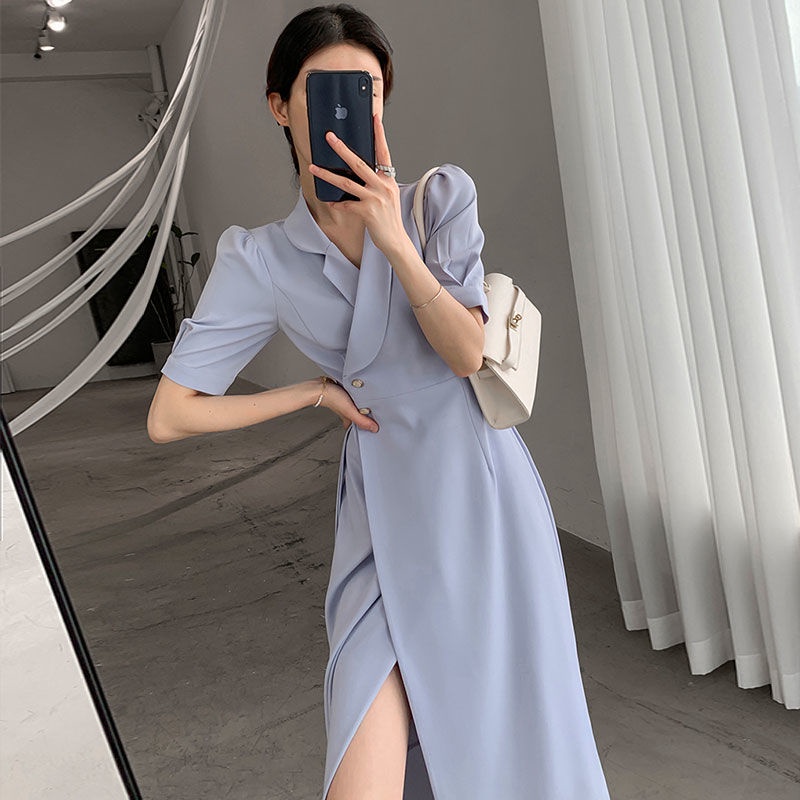 Đầm Dài Qua Gối Màu Tím Phong Cách Pháp Thời Trang Mùa Hè Hàng Mới 2022 Dành Cho Nữ