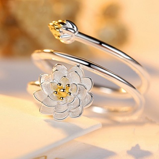 Nhẫn bạc 925 hình hoa sen đính đá pha lê phong cách hàn quốc thời trang cho nữ