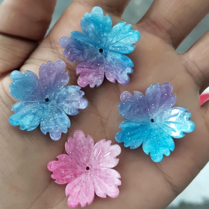 1 Phiến hoa đúc Resin nhại xà cừ hình Hoa Mẫu Đơn lớn - Phụ kiện nguyên liệu làmtrang sức cổ trang