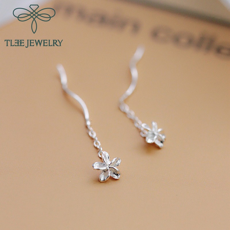 Khuyên tai bạc TLEE Hoa sứ dáng tua dài nữ tính TleeJewelry B0174