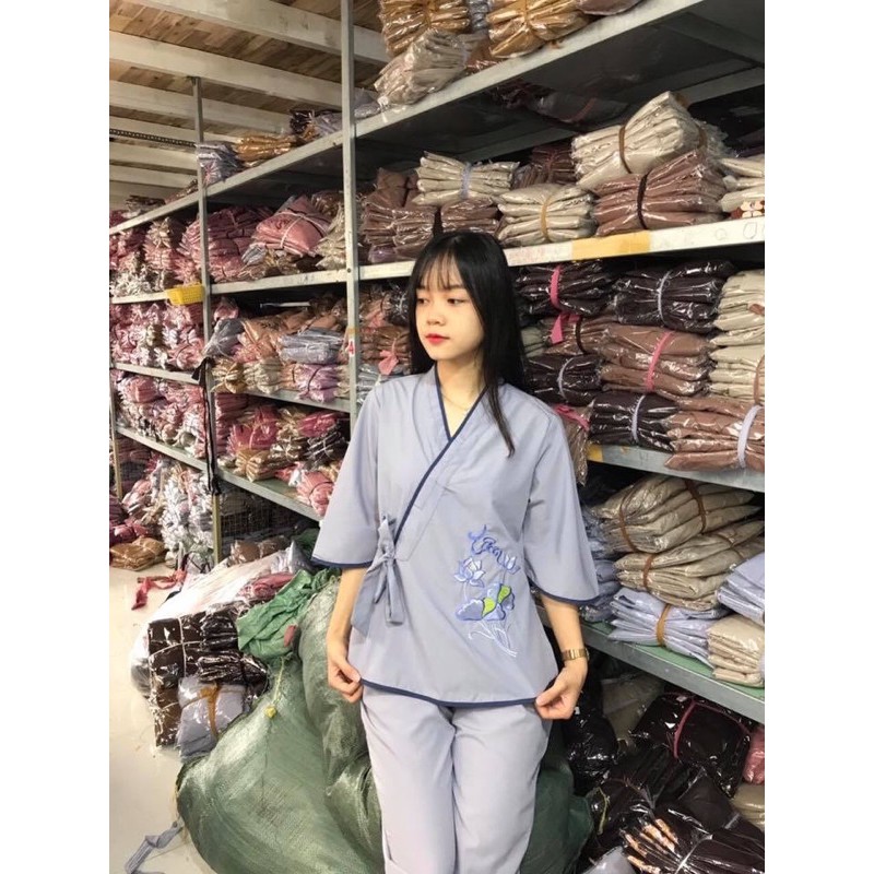 Đồ Lam Đi Chùa # Mẫu Nơ Thêu Chữ Tâm # Đồ Bộ