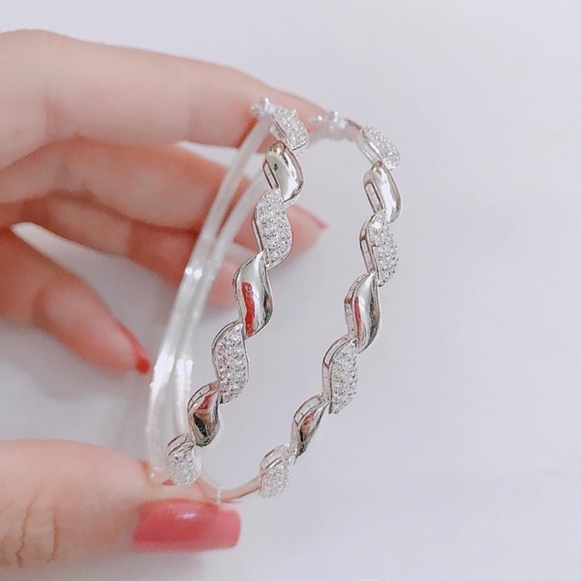 Lắc tay bạc cao cấp, hoa văn nhẹ nhàng tinh tế lắc sáng đẹp long lanh Mainomi Shop Bạc Xinh
