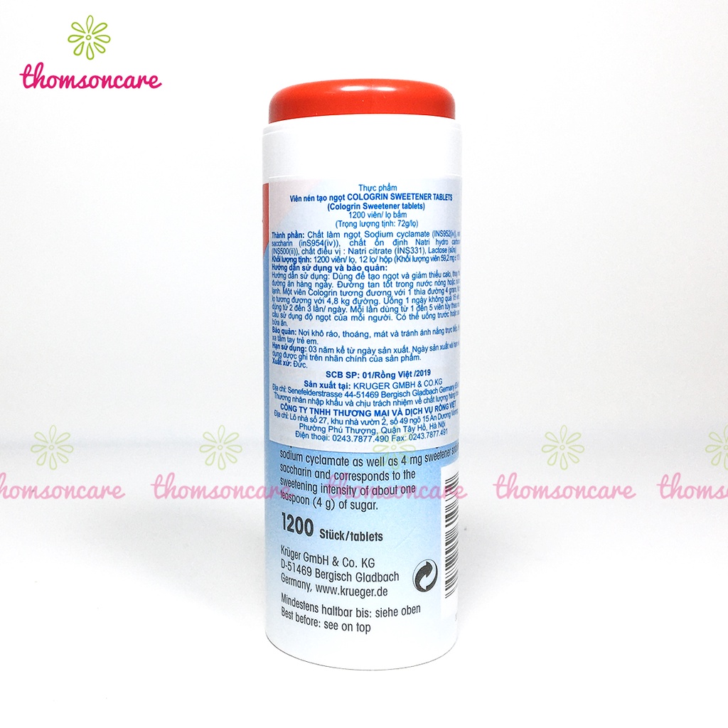 Đường ăn kiêng Keto Cologrin - Hộp 1200 viên - nhập khẩu chính hãng từ Đức, dùng được cho người tiểu đường