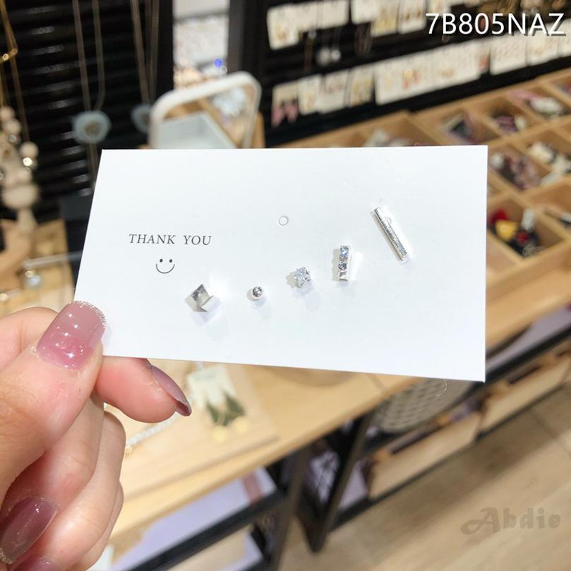 [Abdie] S925 Kim bạc Hàn Quốc Màu I đỏ ròng New Zircon Bộ năm mảnh Kết hợp Hoa tai Nữ Tính cách Hoa tai nhỏ 62