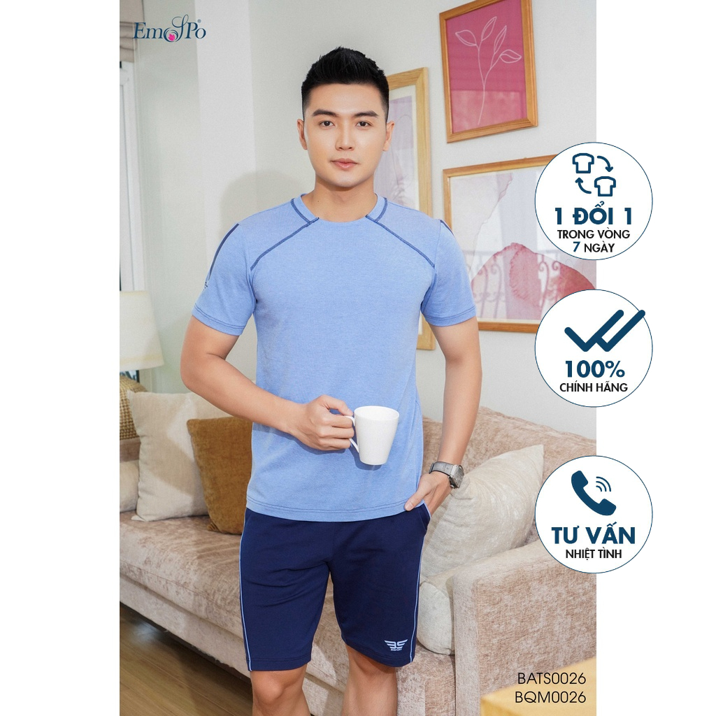 Set Bộ áo thun nam Emspo cổ tròn, in sọc tay, kèm quần BQM0026 BATS0026
