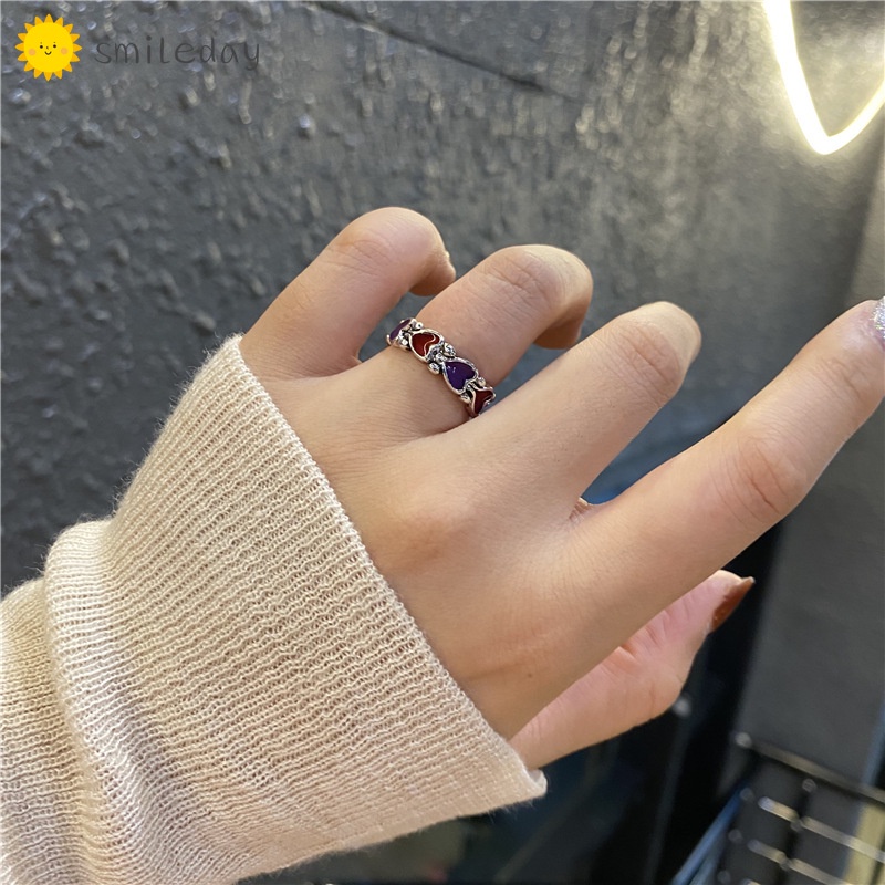 Nhẫn đôi SMILEDAY thiết kế trái tim kết nối ngọt ngào phong cách Hàn Quốc retro thời trang dành cho nữ