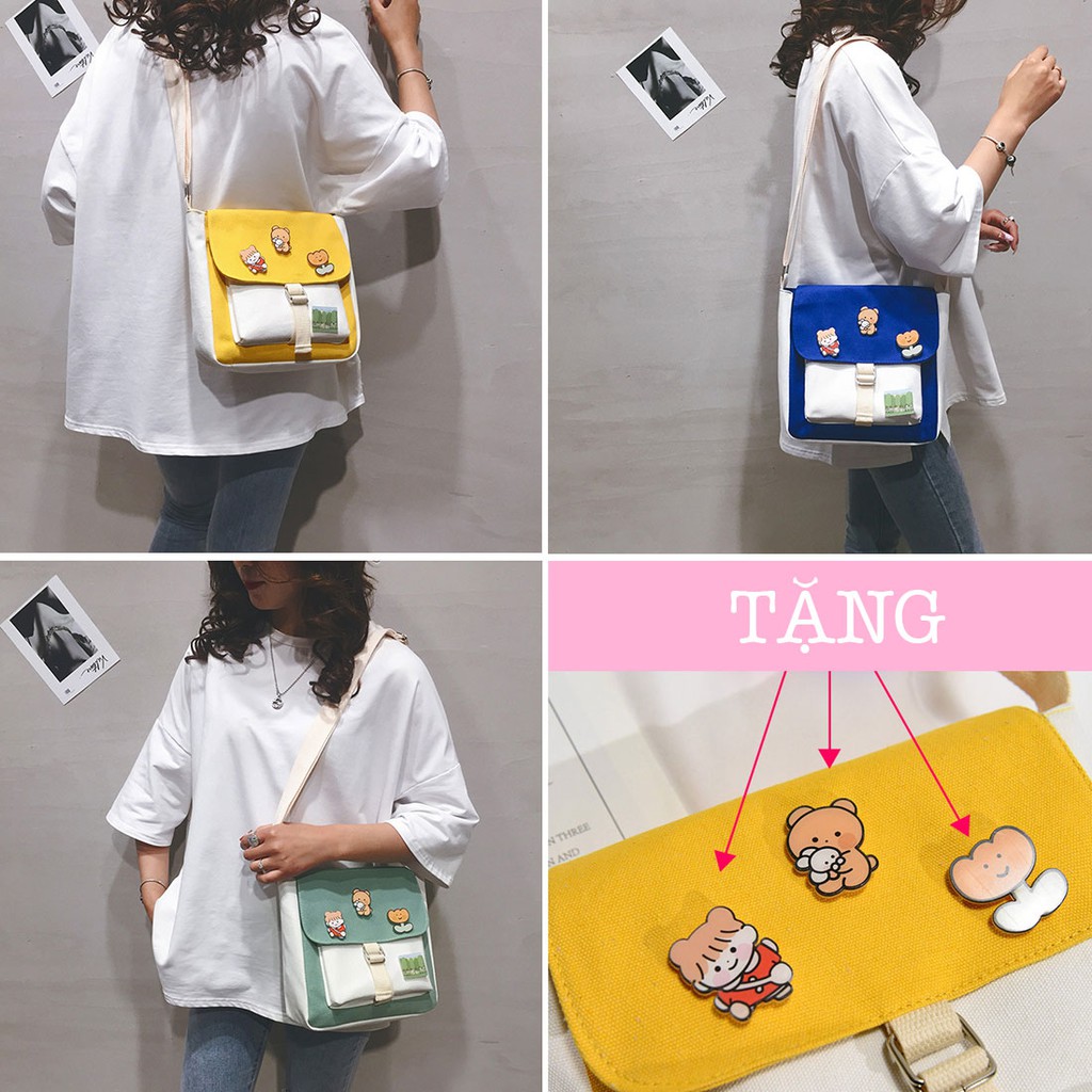 [Mã FASHIONT4WA2 giảm 10K đơn từ 50K] Túi Vải Dáng Vuông Tặng Sticker Huy Hiệu