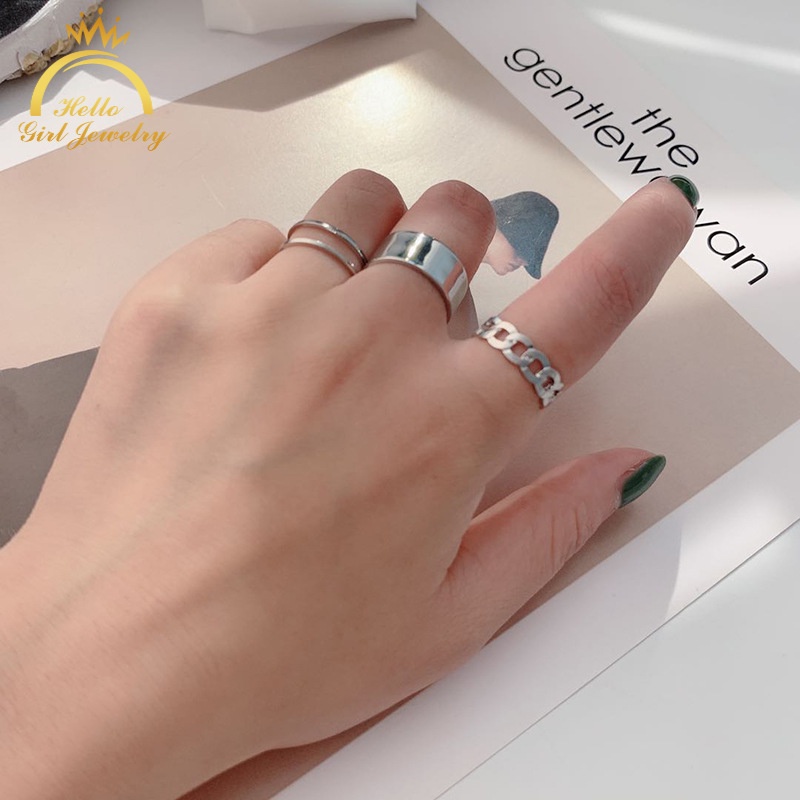 Bộ 3 Nhẫn Hở Hai Lớp Bóng Đơn Giản Thời Trang Có Thể Điều Chỉnh Cho Nam Và Nữ