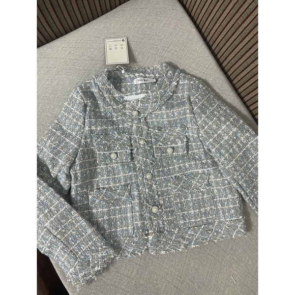 (SẴN) Áo dạ tweed xanh hồng thanh lịch T15