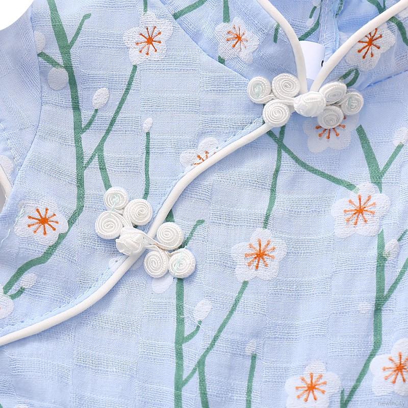 Đầm cotton sát nách in hoa dễ thương cho bé gái