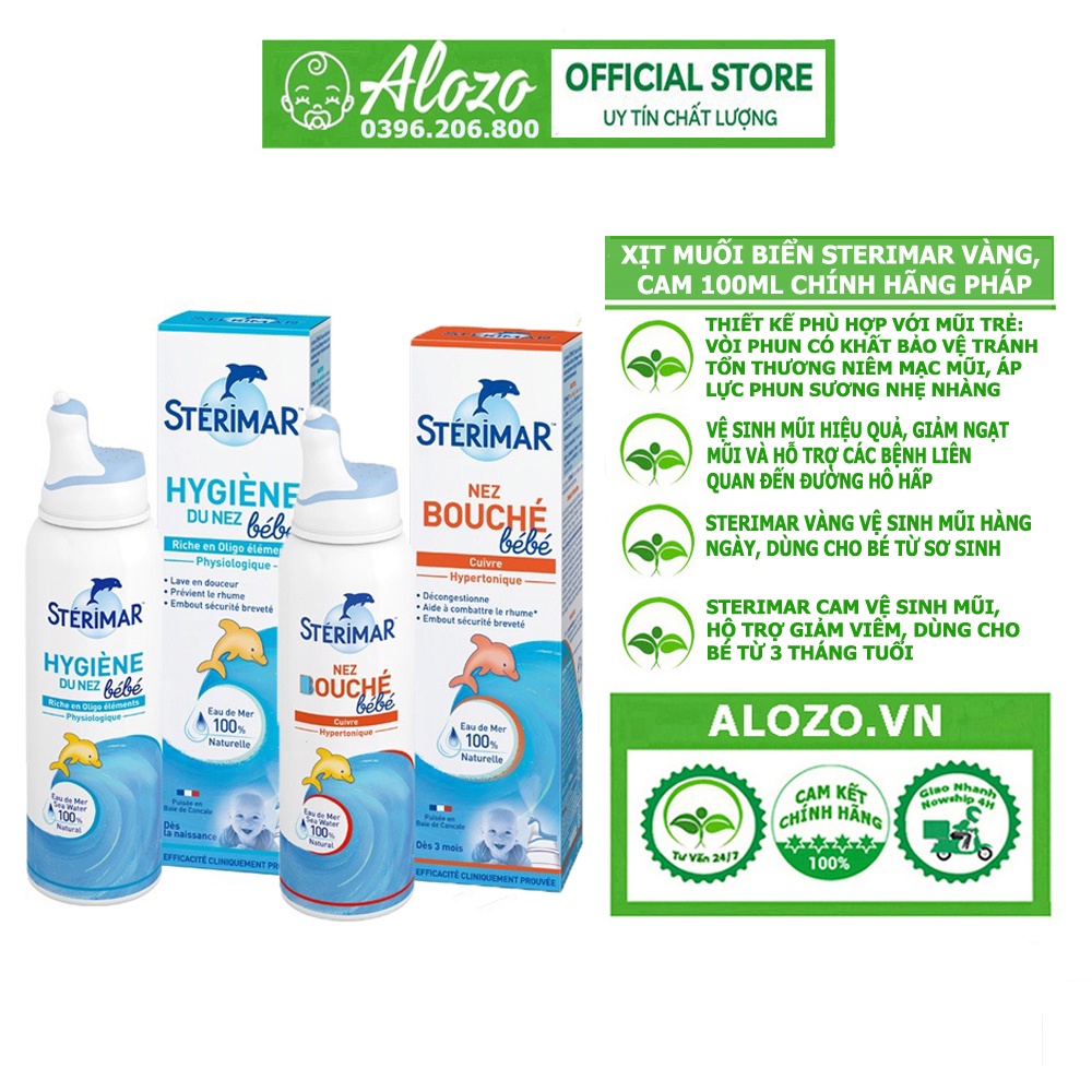 Xịt muối biển Sterimar vàng, cam 100ml chính hãng Pháp