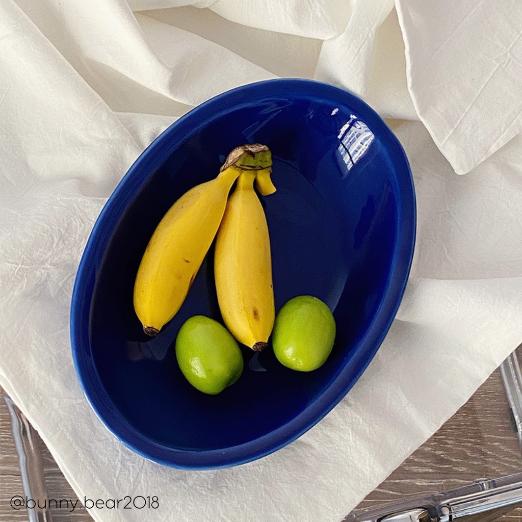 Đĩa sứ xanh ngọc elip phong cách Đông Âu sang trọng cao cấp