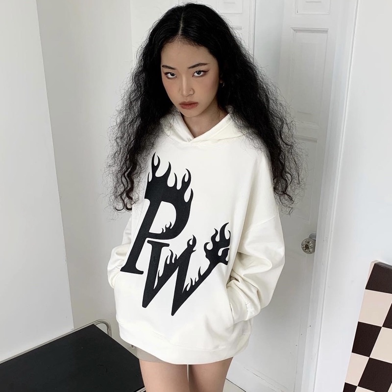 ÁO HOODIE MŨ TRÙM UNISEX NỈ PW FIRE LOGO