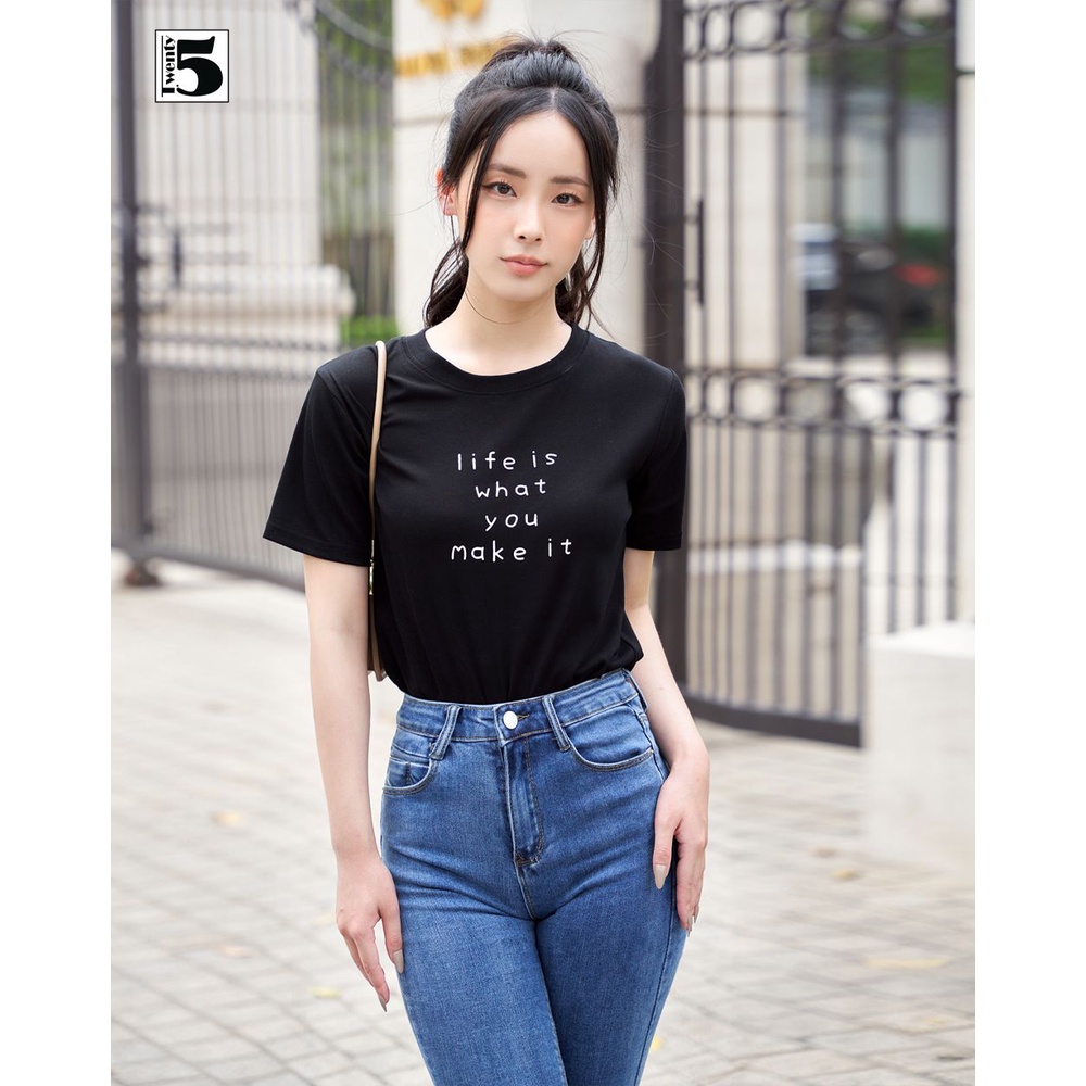 Áo thun nữ dáng ôm chất cotton mịn co dãn họa tiết in chữ Twentyfive 4065