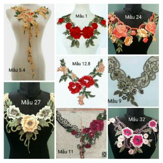 Ren thêu hoa 3d đắp cổ- 3