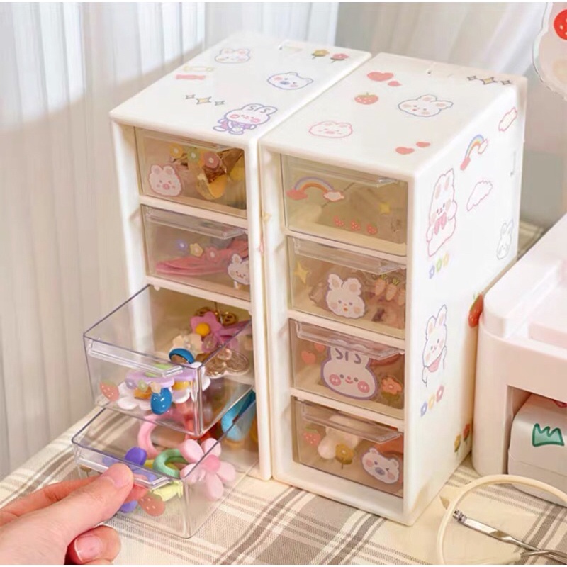 Tủ Mini Có Ngăn Kéo 4 Tầng Để Bàn Kèm Sticker.