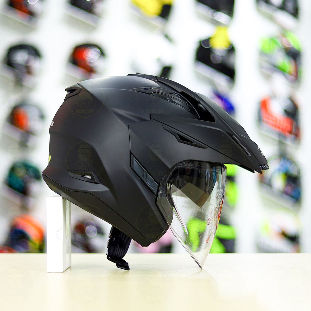 Mũ 3/4 2 Kính Zeus 613B Đen Nhám Tặng Kèm Mái Che Có Thể Tháo Rời