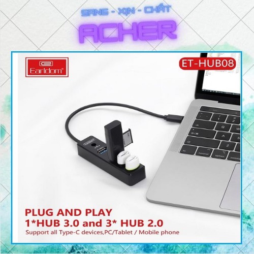 [Ổ Cắm]💥𝐂𝐇𝐈́𝐍𝐇 𝐇𝐀̃𝐍𝐆💥 USB Earldom HUB - 08 Type C (Hỗ Trợ 3 Cổng USB 2.0 và 1 cổng USB 3.0)