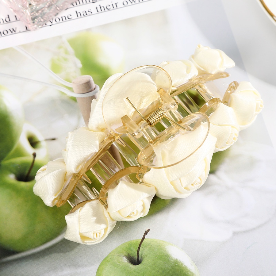 Kẹp tóc đuôi ngựa họa tiết hoa hồng bằng nhựa đính ngọc trai giả thời trang Hàn Quốc sành điệu cho nữ