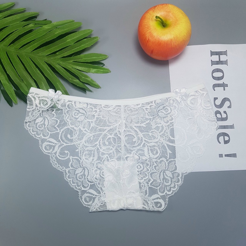 Quần lót ren DenYa thiết kế từ ren hoa cao cấp, viền lượn sóng, xẻ 2 bên đính nơ xinh xắn, QLR4