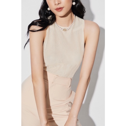 WHITELAZZ | Áo cổ tròn dáng basic lưới đan thủ công - Sandy Top