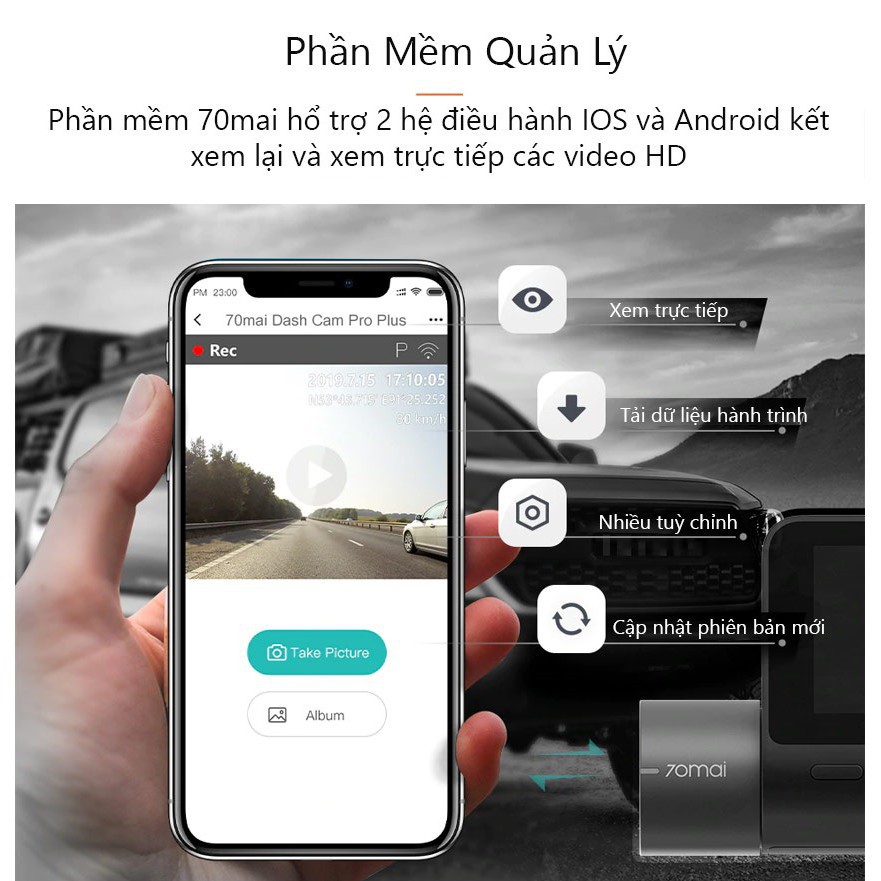 Camera hành trình ô tô Xiaomi 70mai Dash Cam Pro Plus A500 Siêu Nét 1944P - Tích hợp sẵn GPS, Phiên Bản Quốc Tế