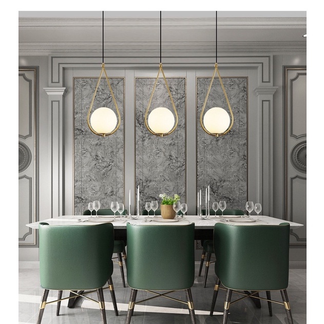ĐÈN THẢ DECOR NORDIC PHONG CÁCH BẮC ÂU, ĐÈN THẢ CÀNH MẠ VÀNG CẦU THỦY TINH TRẮNG ĐỤC D150