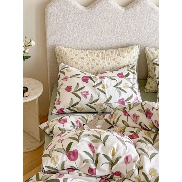 Set chăn ga gối cotton living. hàng mới về. mẫu hoa tulip