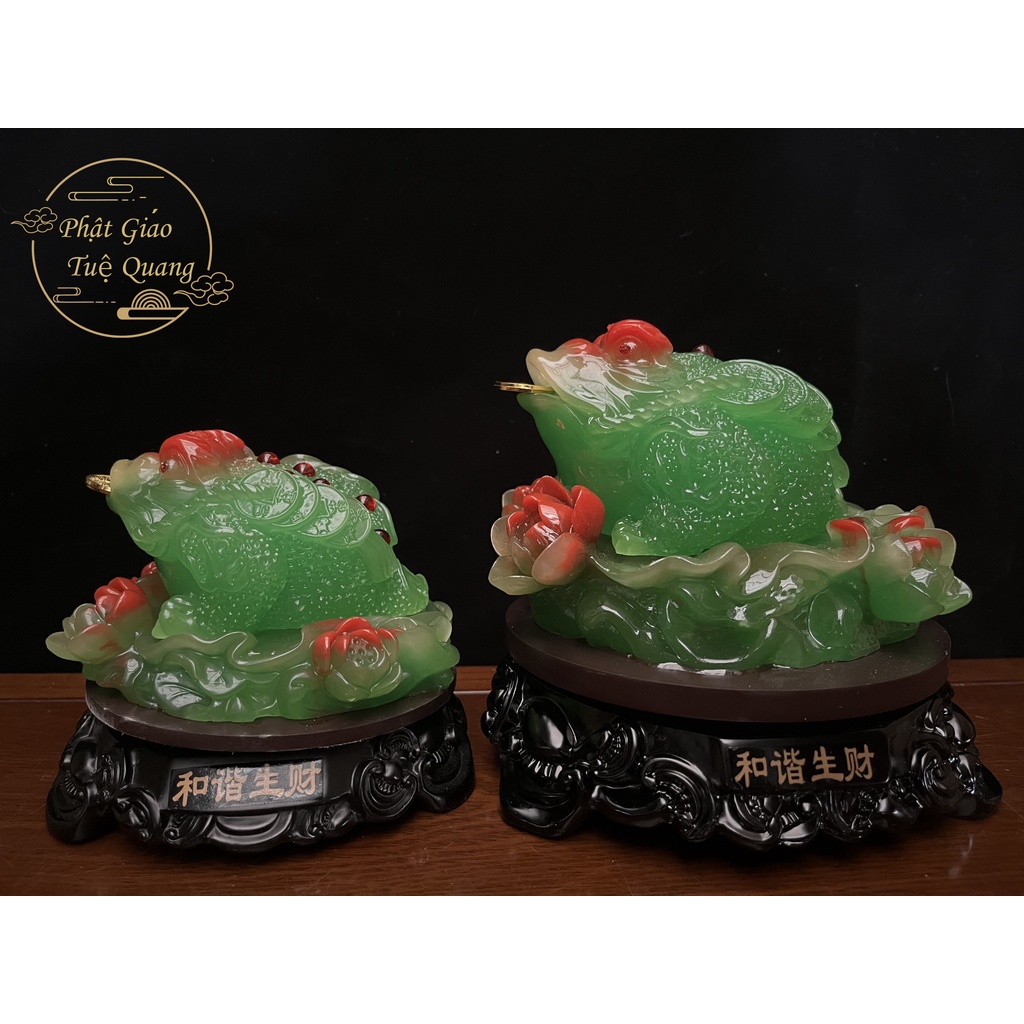 Cóc ( Thiềm Thừ ) Ngậm Đồng Tiền #27 Ngồi Trên Hoa Mẫu Đơn Đế gỗ  - Phật Giáo Tuệ Quang